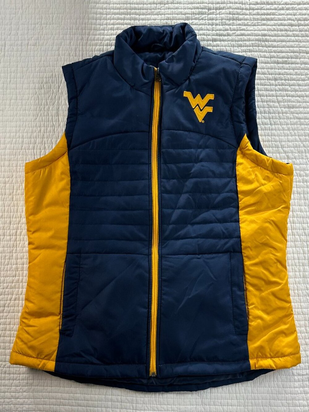 WVU West Virginia Mountaineers Vest Navy Gold G-III 4Her by Carl Banks Sz Large
